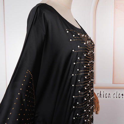 African Dresses for Women Fashion Beading Rhinestone Kaftan Maxi Dress
