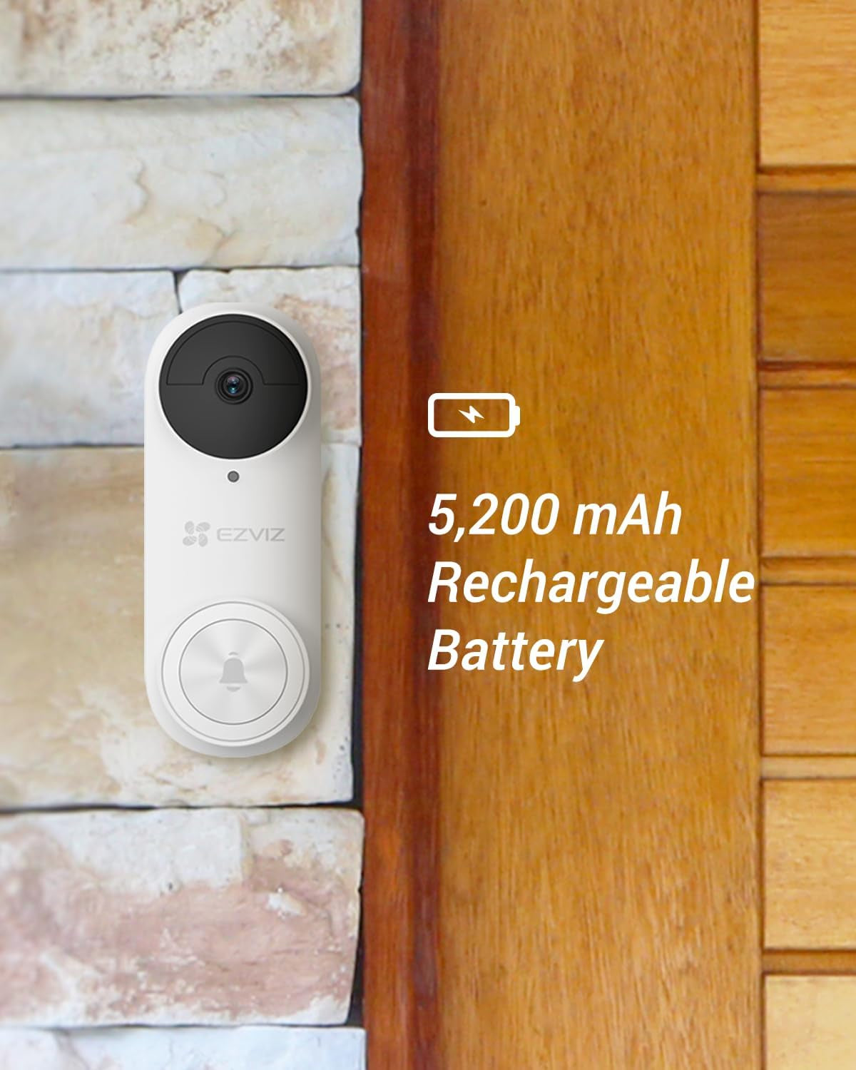 2K Battery Video Doorbell Camera with Chime No Monthly Fee, Wireless, Rechargeable, 256GB SD Card Supports, Human Detection, Ultra-Wide View, 2.4Ghz Wifi, Voice Changer, Alexa Control (DB2)