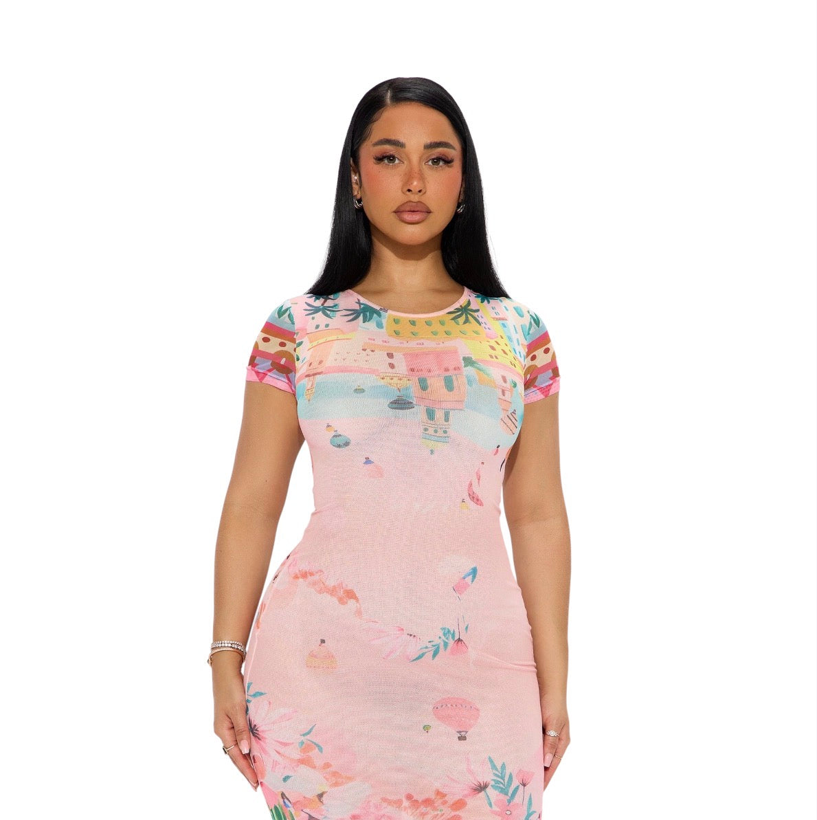 Puerto Rico Mesh Maxi Dress Pink Combo