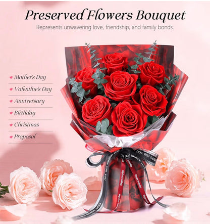 7 Roses Bouquet with Vase, Forever Bouquet Flowers, Eternal Preserved Real Rose, Gifts for Woman Wife Girlfriend, Gifts for her on Birthday, Anniversary, Valentine's Day, Mother's Day, Christmas（Red)