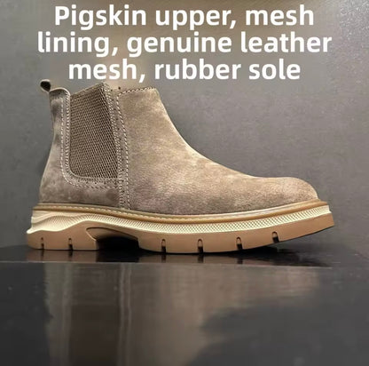 American Style  Boots High Top Men's Chelsea Boots Retro Work Leather Boots Autumn New Side Zip Short Boots British