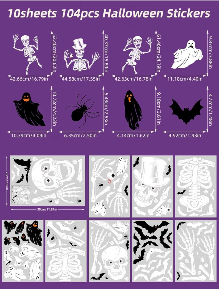 AMLOOPH Halloween Skeleton Window Stickers – 10 Reusable Sheets | Minja Superstore
