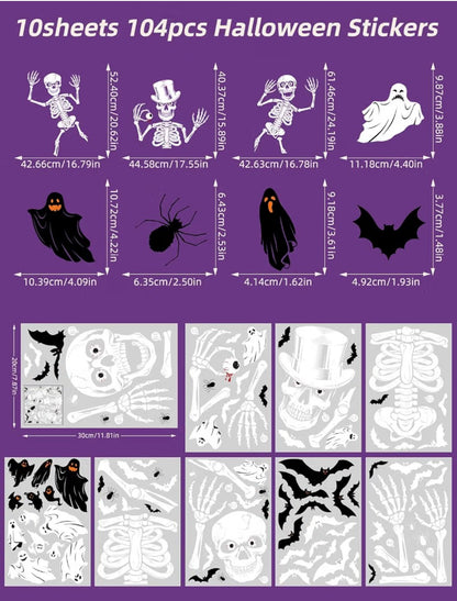 AMLOOPH Halloween Skeleton Window Stickers – 10 Reusable Sheets | Minja Superstore