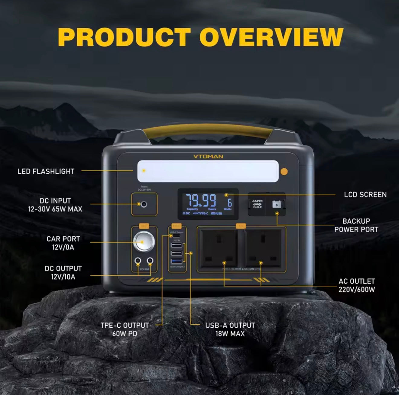 VTOMAN Jump 600X 299Wh 600W LiFePO₄ Portable Power Station