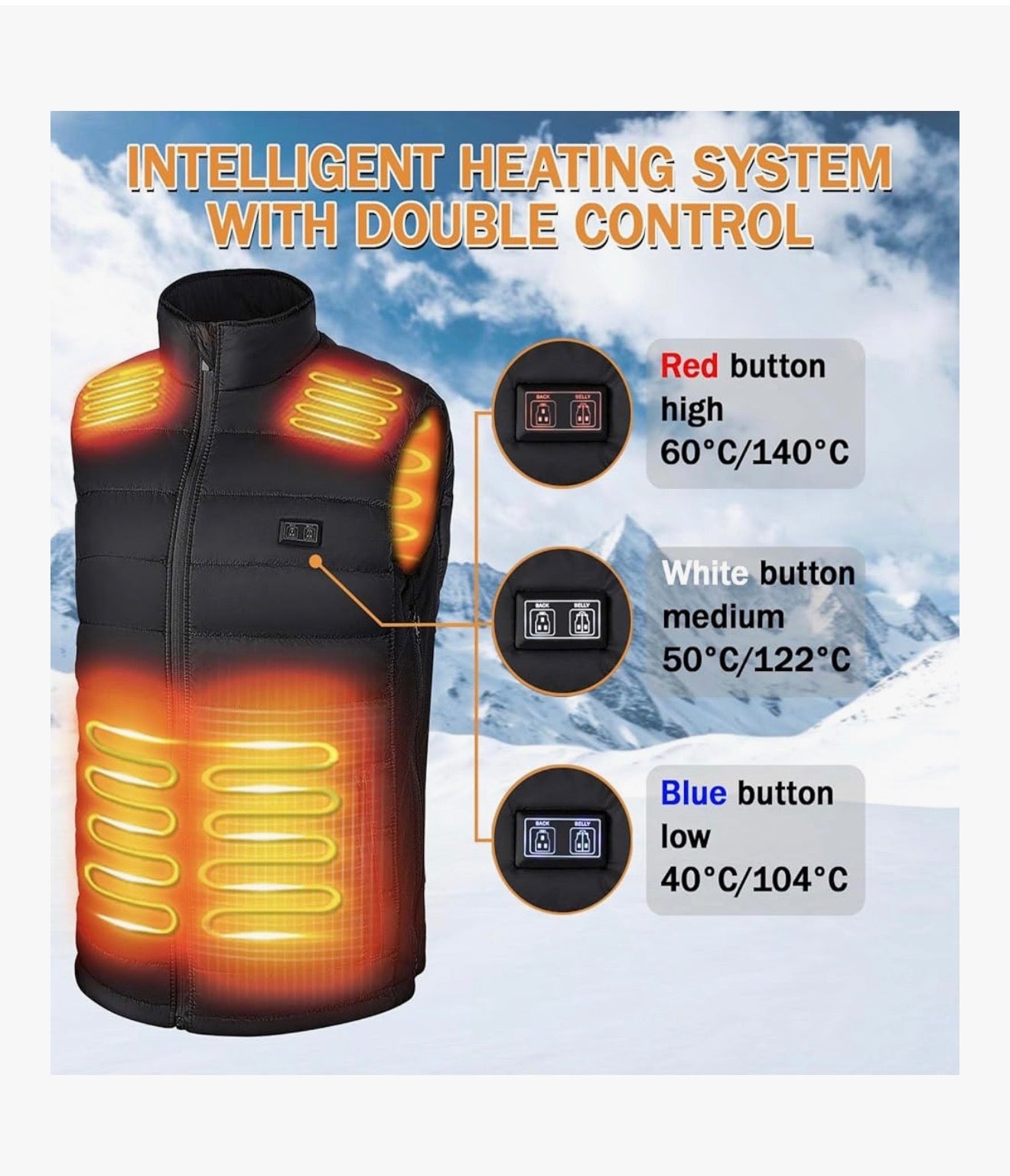 KBFZD Heated Vest for Men with 10000 mAh Battery Pack,Intelligent Dual-Control 3-Speed Temperature Adjustable, Winter Heated Body Warmer for Sking