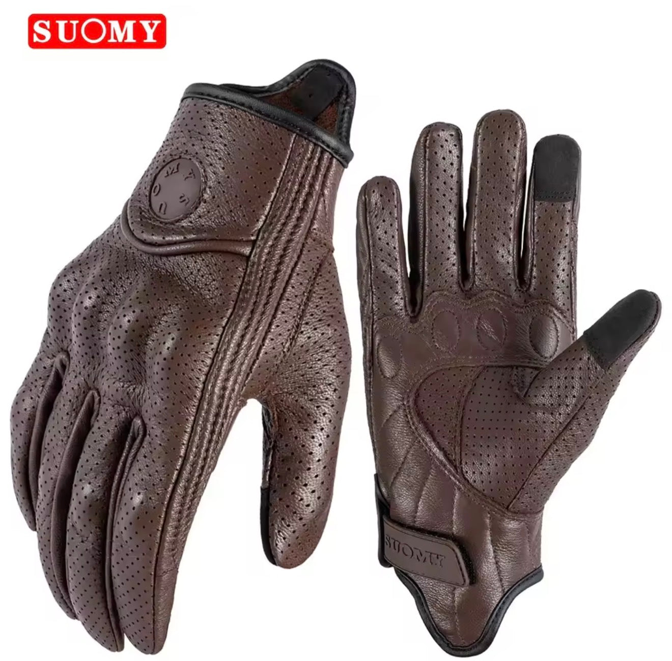 Leather Motorcycle Gloves for Men & Women Touchscreen Retro Riding Gloves