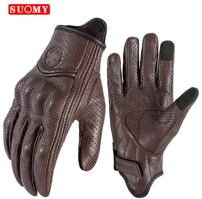 Leather Motorcycle Gloves for Men & Women Touchscreen Retro Riding Gloves
