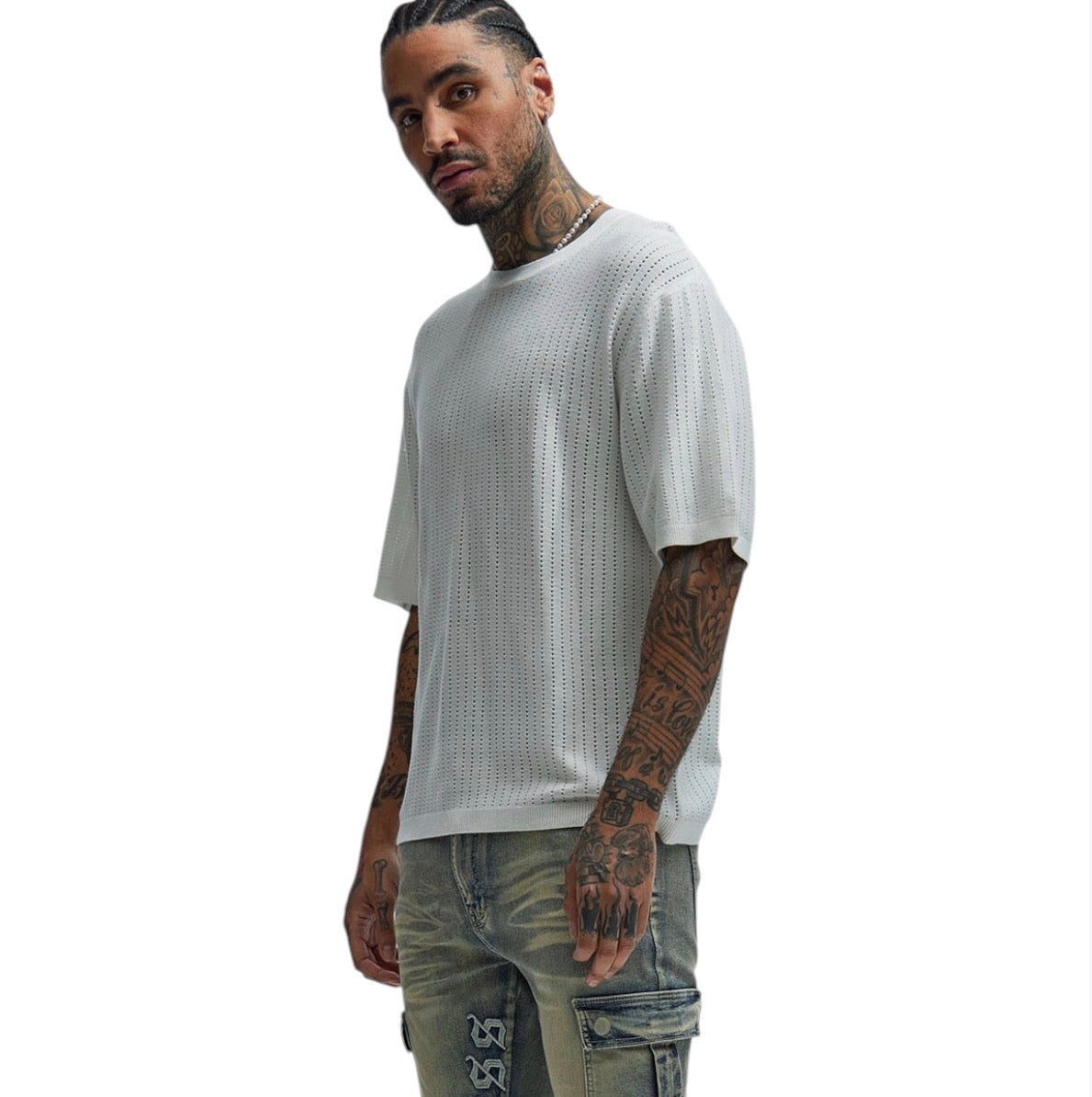 Ruthless Embroidered Stacked Skinny Cargo Flare Jeans Medium Wash
