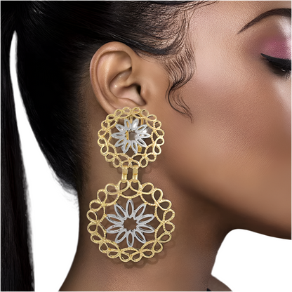 Luxury Two-Tone Big Drop Earrings for Women - Fashion Jewelry for Weddings and Special Occasions