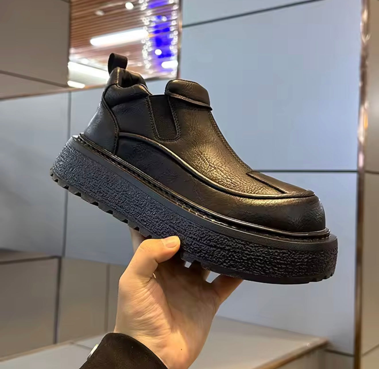 Trendy Luxury Workwear Leather oes Men's Winter New Fce Lined Warm Real Leather ort Boots Thi Bot Outdoor Cotton