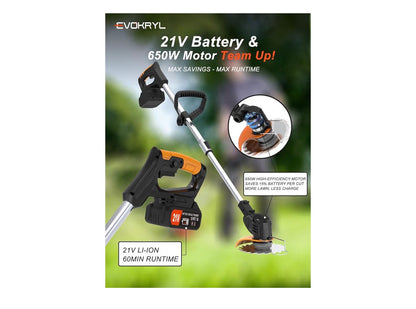 21V Cordless Grass Strimmer 750W Garden Trimmer with 2 × 4.0Ah Batteries