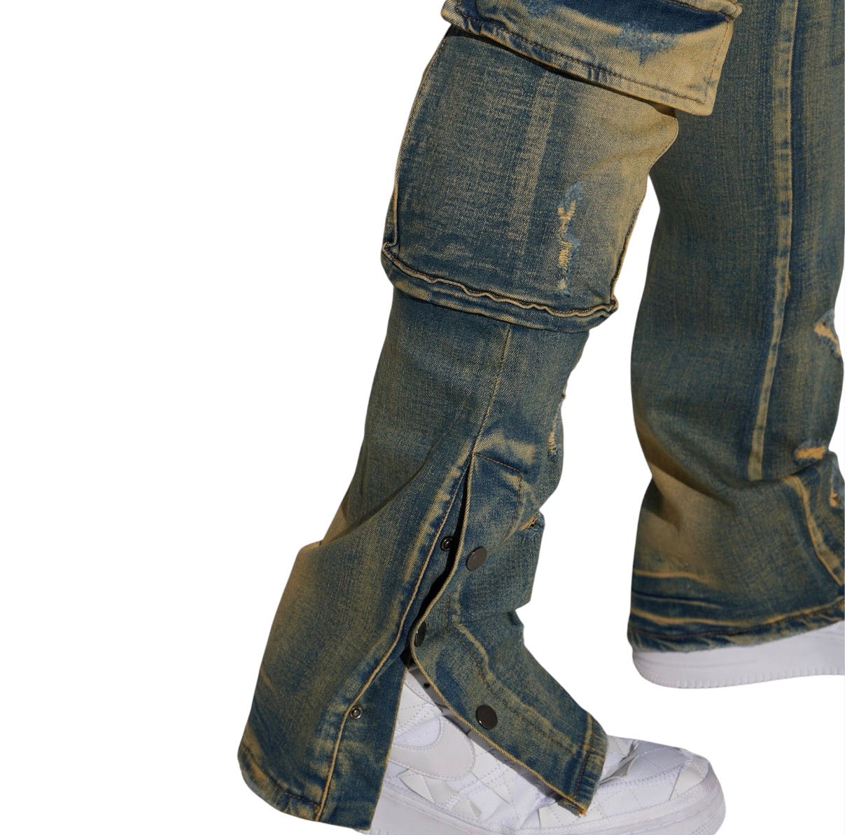On The Set Stacked Skinny Snap Flare Jeans Vintage Wash