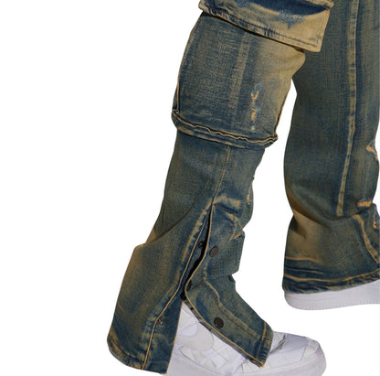 On The Set Stacked Skinny Snap Flare Jeans Vintage Wash