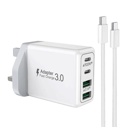 40W 4-Port USB-C Fast Charger Plug UK PD QC Multiport Wall Adapter