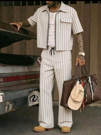 Men’s 2 Piece Striped Summer Outfit Set