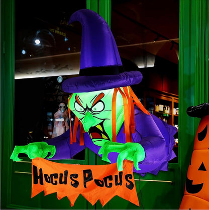 Warmiehomy 3FT Halloween Inflatable Scary Witch Window Decoration