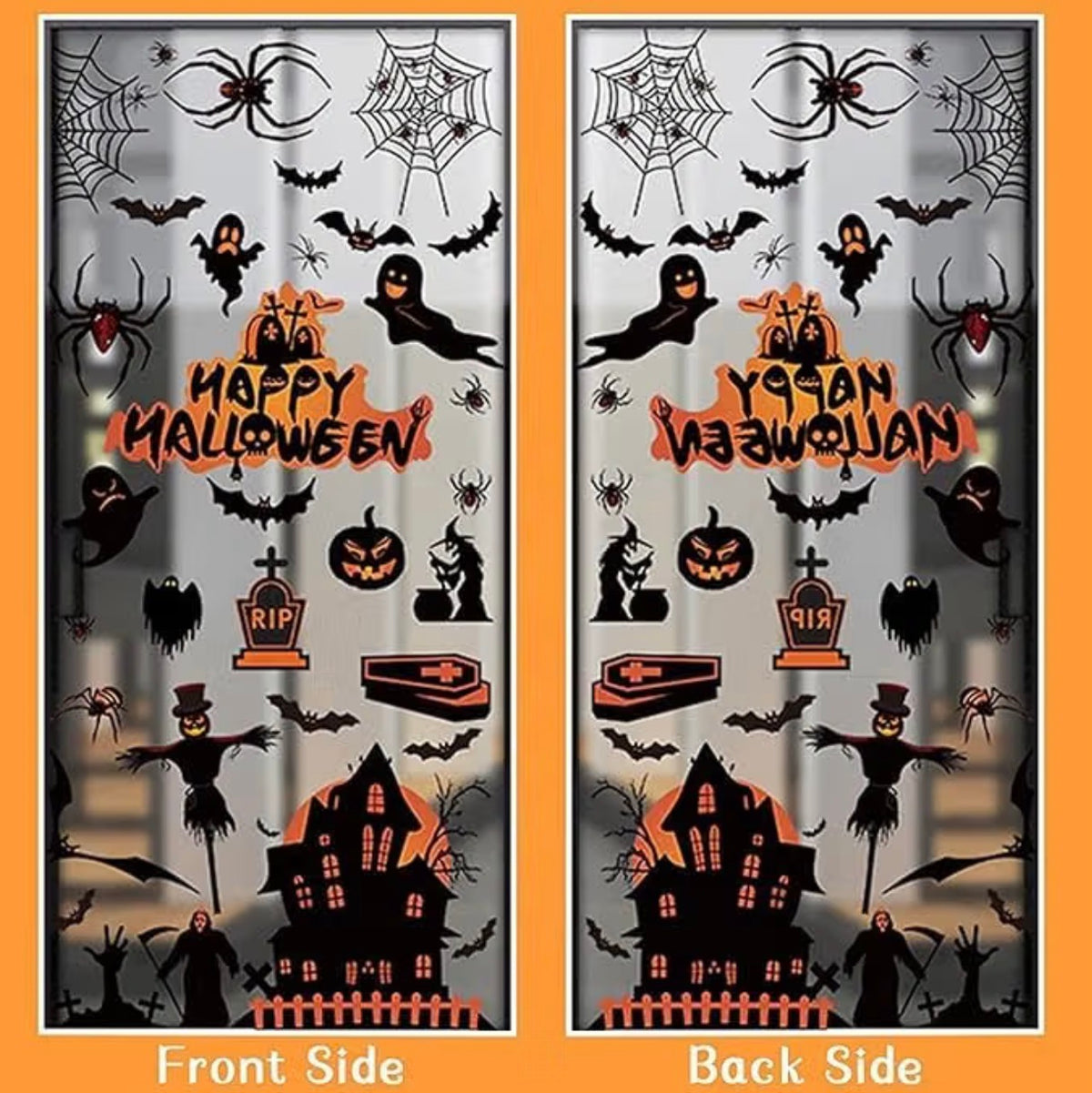 8 Sheets Reusable Halloween Window Stickers – Bats, Ghosts & Pumpkins | Minja Superstore