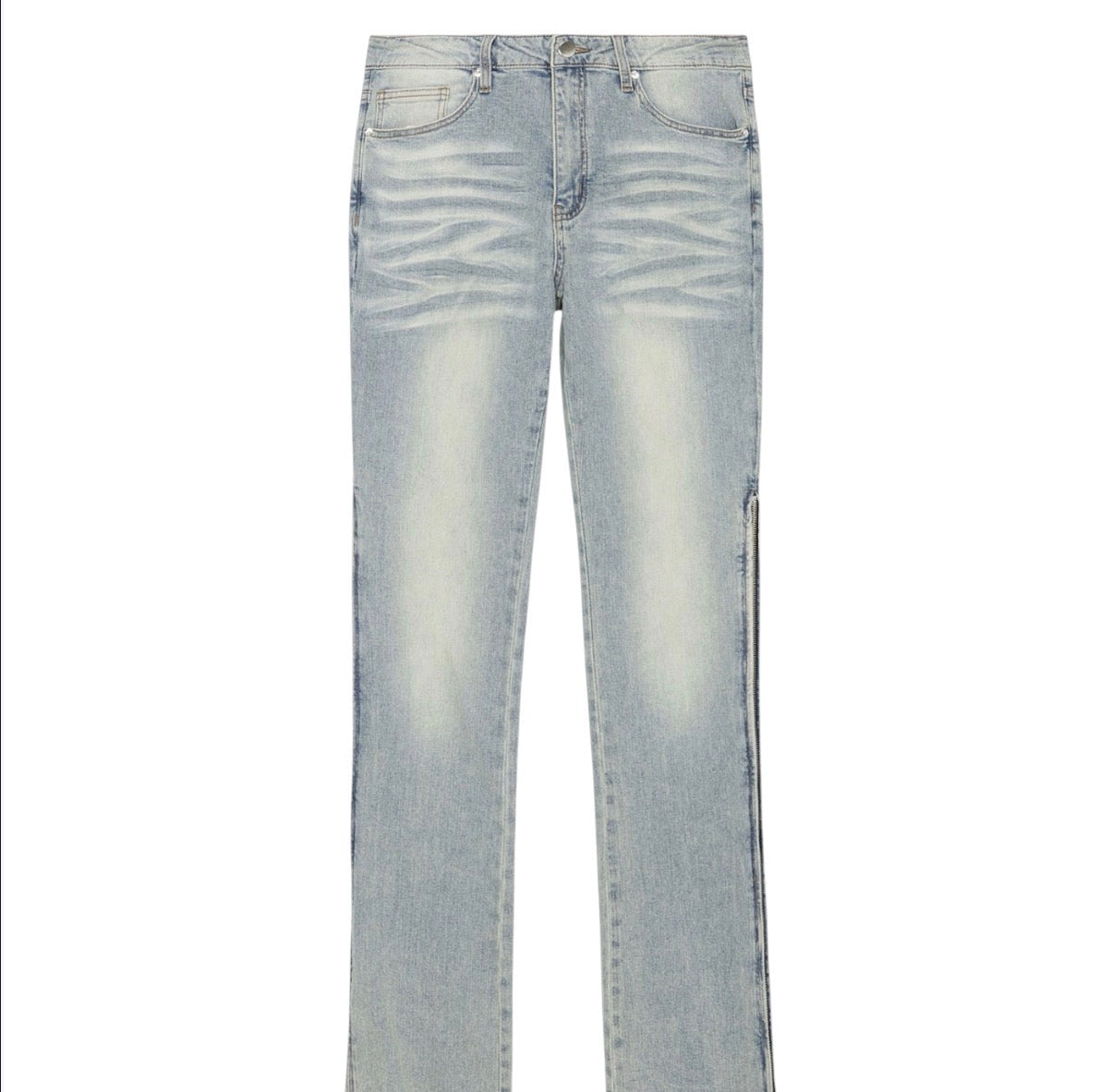 Along Side Zipper Stacked Skinny Flare Jeans Light Blue Wash