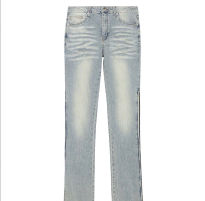 Along Side Zipper Stacked Skinny Flare Jeans Light Blue Wash