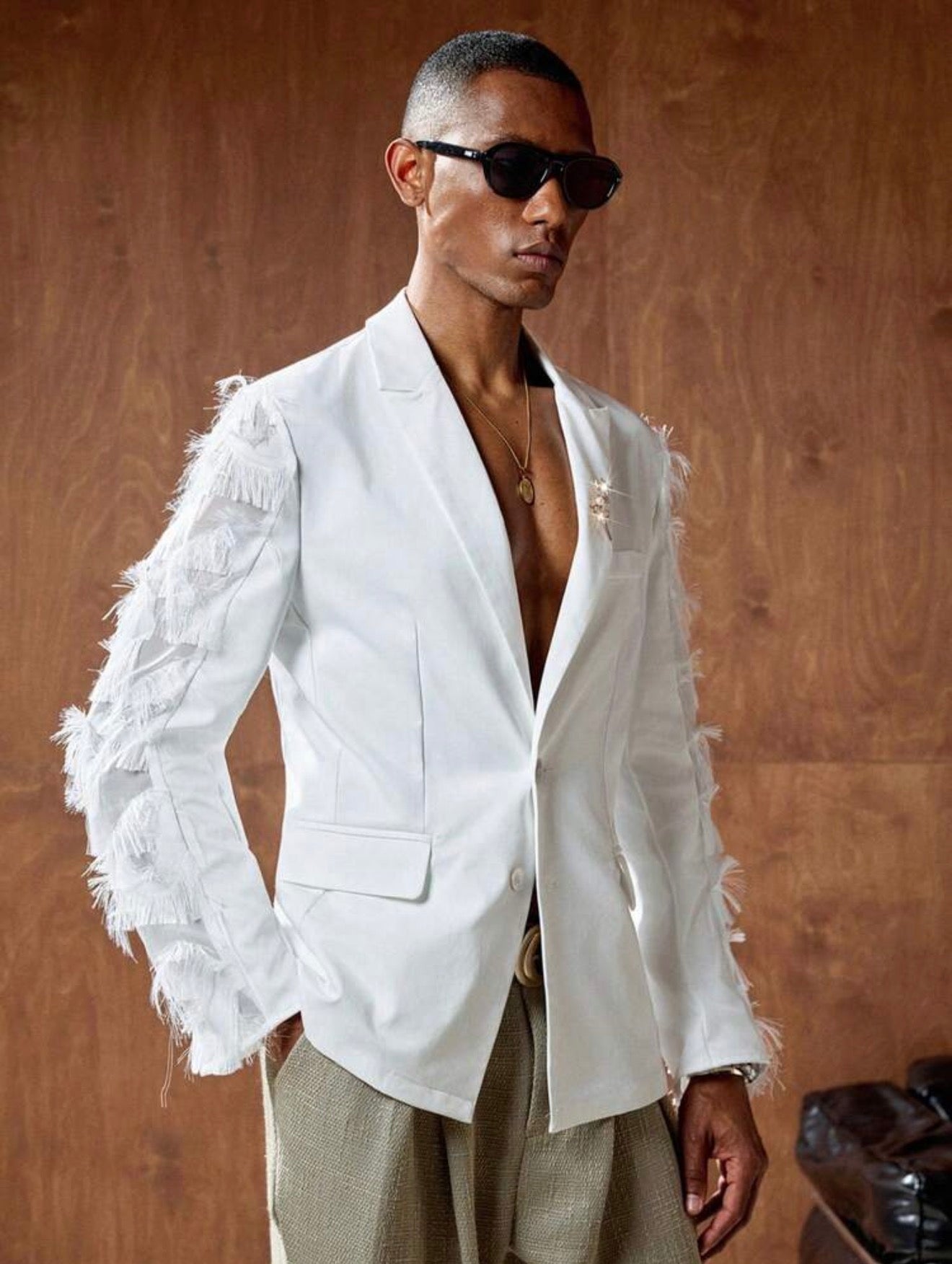 Manfinity VCAY Men’s Lace Patchwork Blazer Jacket