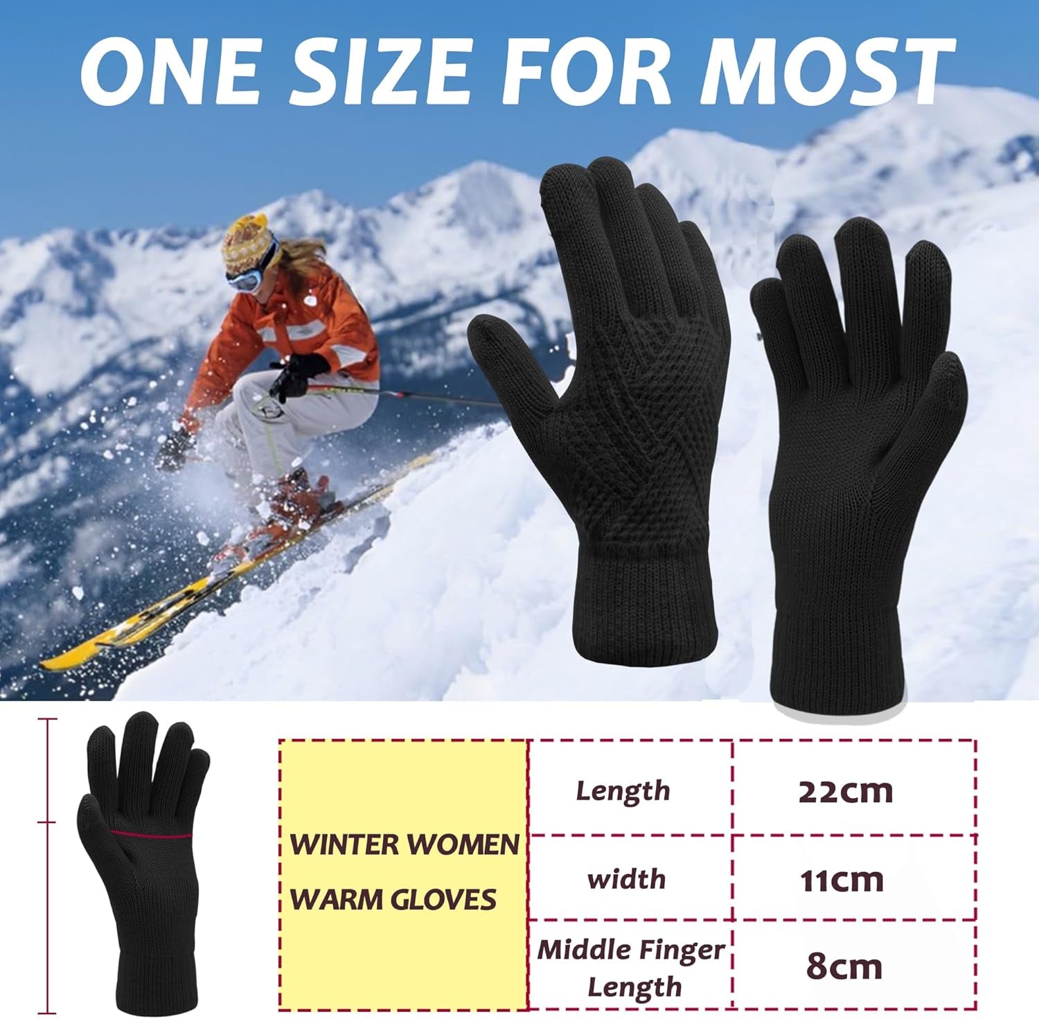 Winter Gloves for Women Ladies Warm Thermal Touch Screen Knit Soft Fleece Line Snow Thick Gloves Gifts