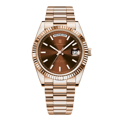 NH36 Mechanical Men'S Watch Date of the Week Show President Chain Strap Steel Case Watch Threaded Arc Bezel Waterp