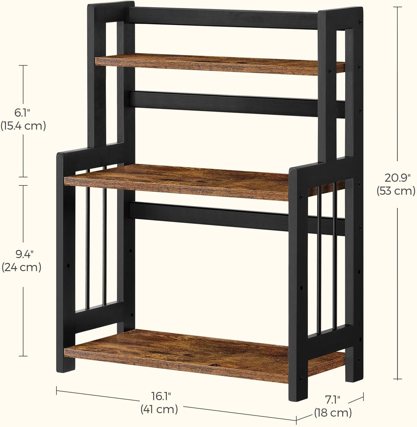 Spice Rack, 3 Tier Storage Rack, Desktop Organizer, Bamboo Frame, for Kitchen, Dining Room, Office, Rustic Brown and Black OFS047B01