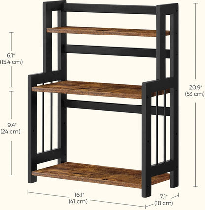 Spice Rack, 3 Tier Storage Rack, Desktop Organizer, Bamboo Frame, for Kitchen, Dining Room, Office, Rustic Brown and Black OFS047B01