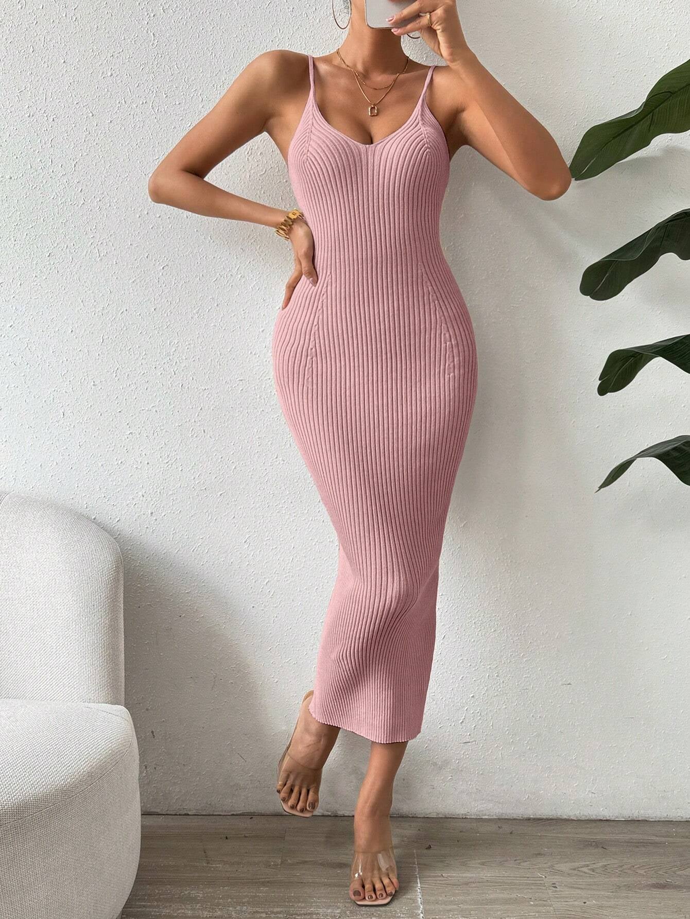 Raffinée Women's Elegant Solid Color Slim Fit Sleeveless Knit Sweater Dress