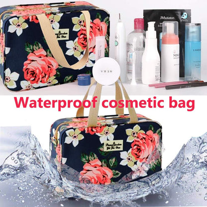 Toiletry Bag for Women Portable Cosmetic Bag Large Toiletries Organizer Storage Bag Navy Rose Toiletry Kit Leakproof Travel Make up Bag for Girls Floral Cosmetic Case (Navy Rose)