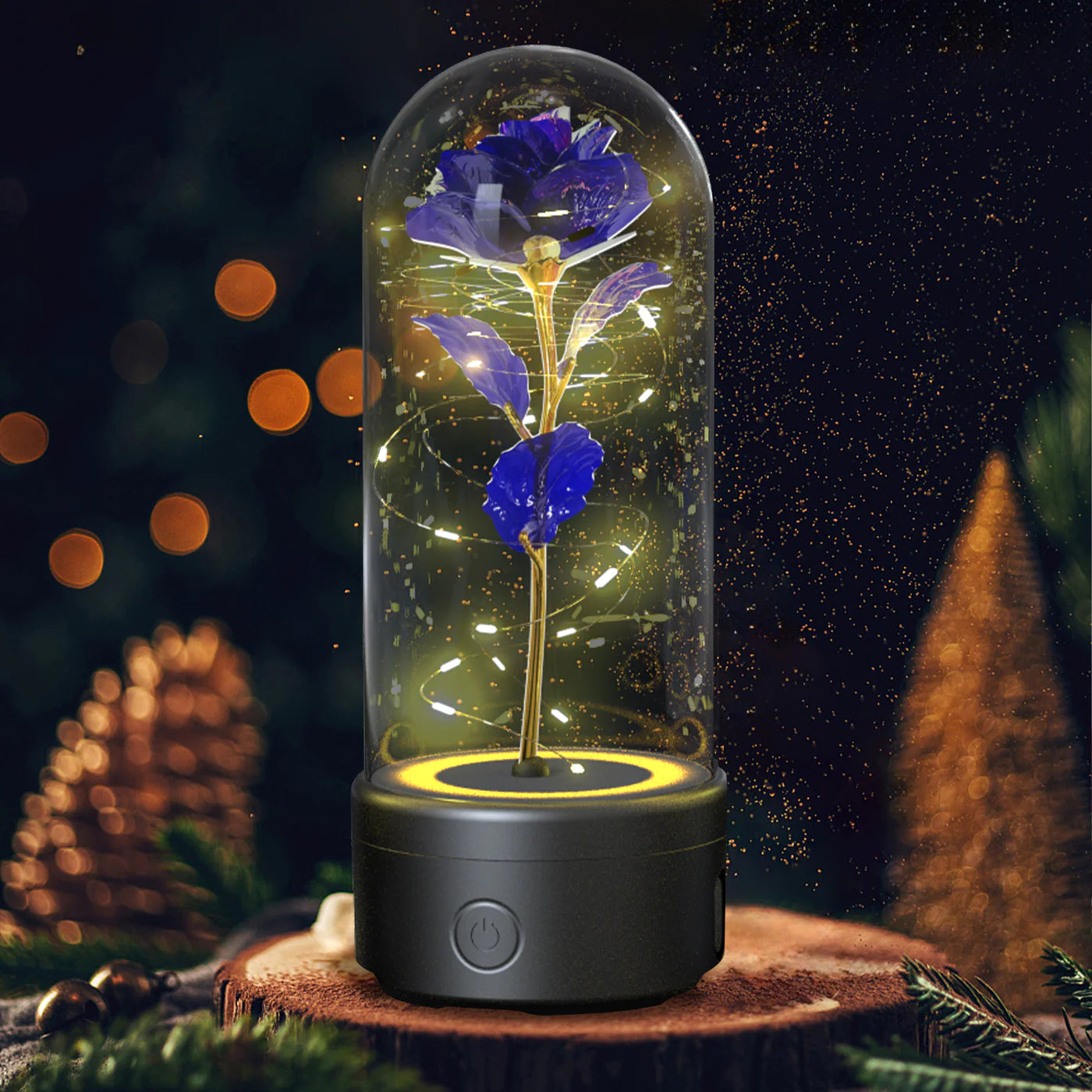 Creative 2 in 1 Rose Flowers LED Light and Bluetooth Speaker Valentine'S Day Gift Rose Luminous Night Light Ornament in Glass Cover