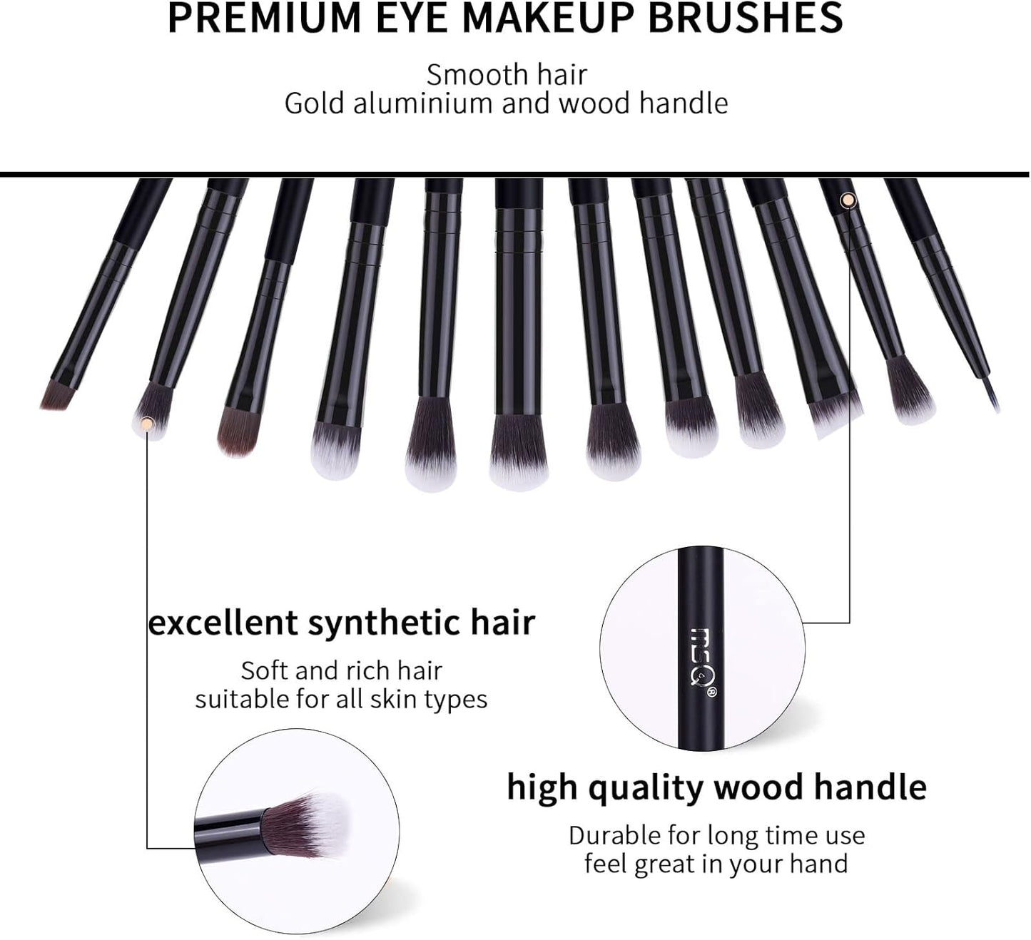 Eyeshadow Brushes 12Pcs Professional Eye Makeup Brush Set,Eye Makeup Brushes Set for Concealer, Eyeliner, Eyelash,Eyebrow, Blending, Contour (Pure Black)