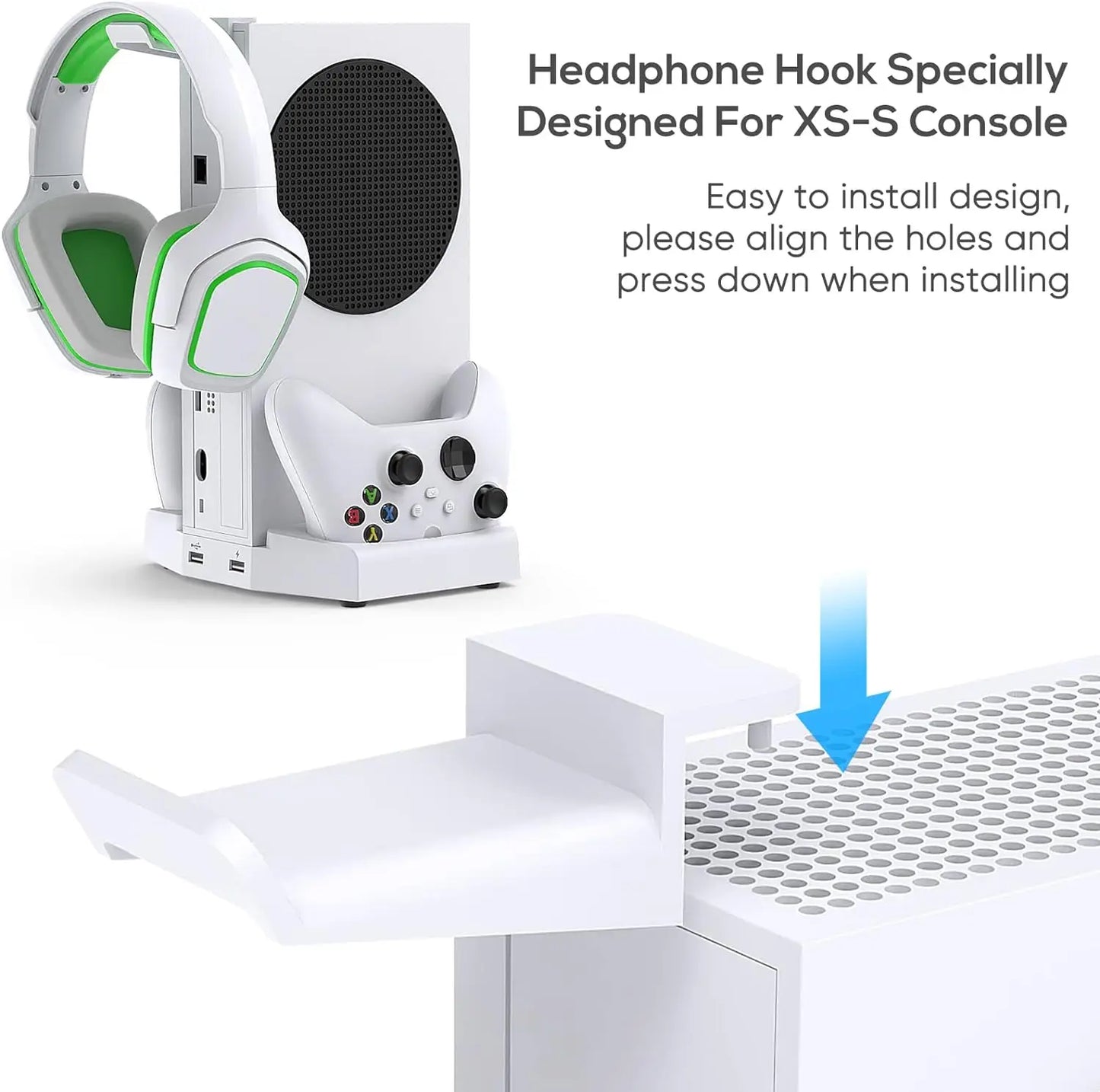 Xbox Series S Console Cooling Stand with Dual Controller Charging Station and Adjustable Cooling Fan System for Optimal Performance