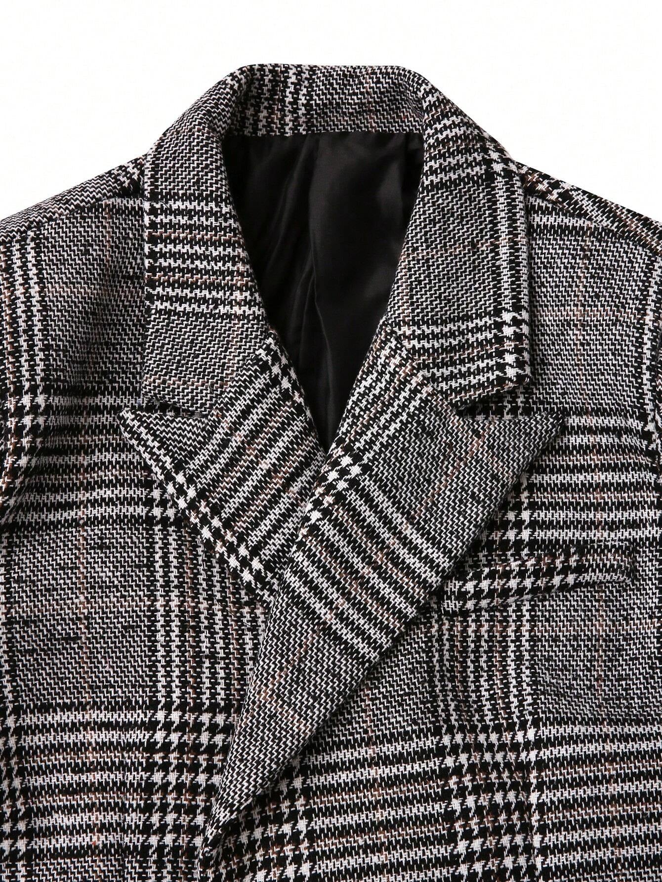 Manfinity Mode Men'S Plaid Double-Breasted Suit Jacket and Pants Set,Fall and Winter Men Clothes,Two Pieces Outfits