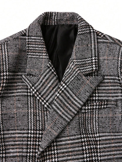 Manfinity Mode Men'S Plaid Double-Breasted Suit Jacket and Pants Set,Fall and Winter Men Clothes,Two Pieces Outfits