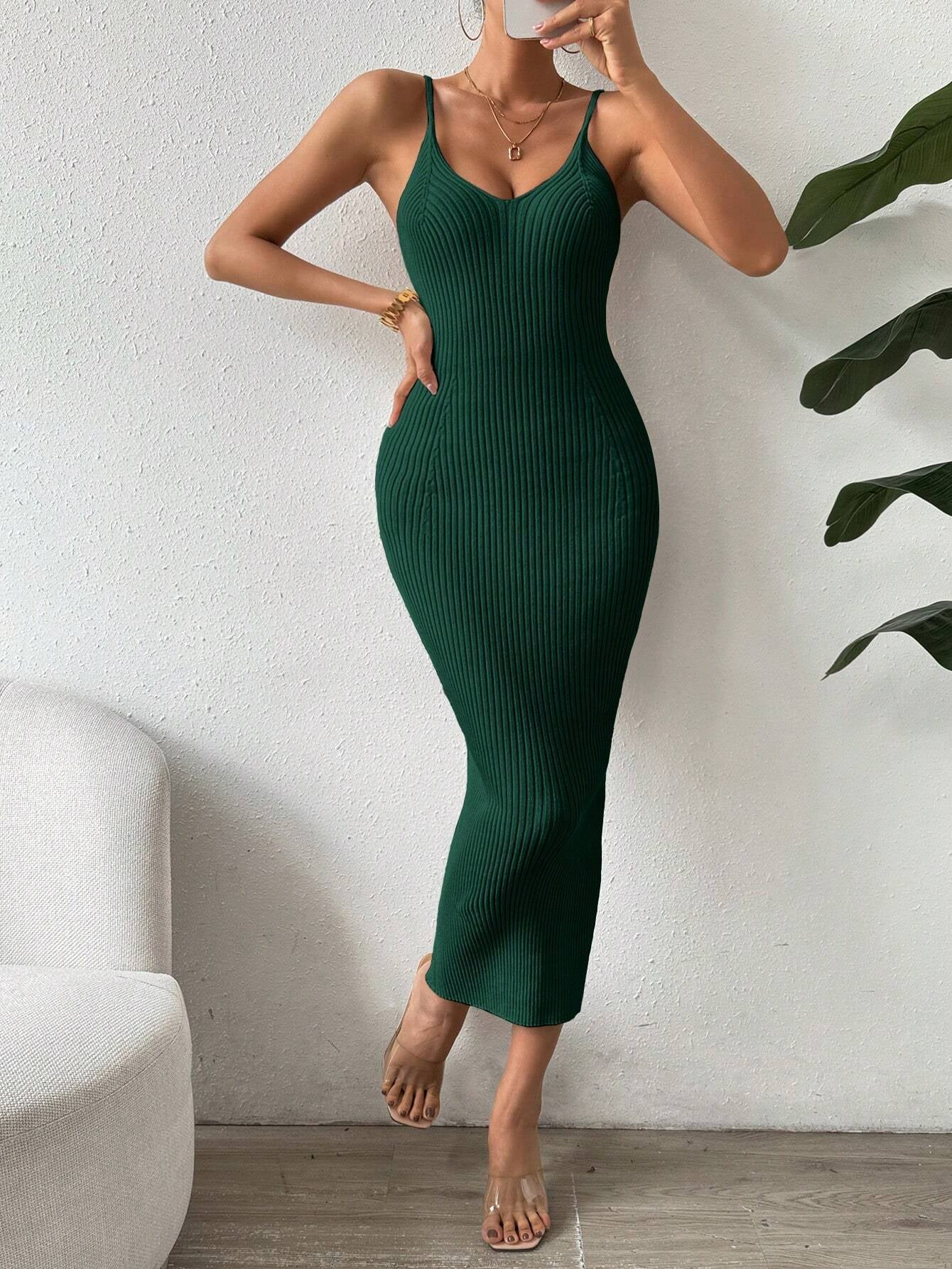 Raffinée Women's Elegant Solid Color Slim Fit Sleeveless Knit Sweater Dress