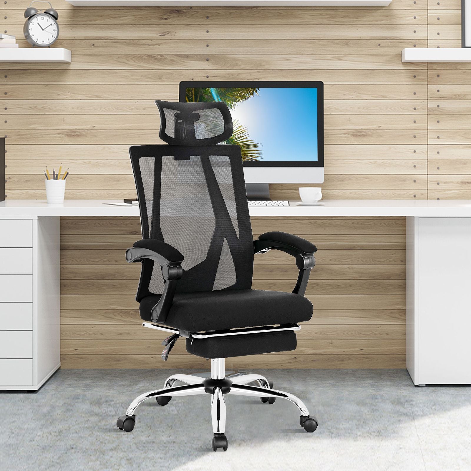 Ergonomic Mesh Office Chair with Adjustable Recline and Retractable Footrest