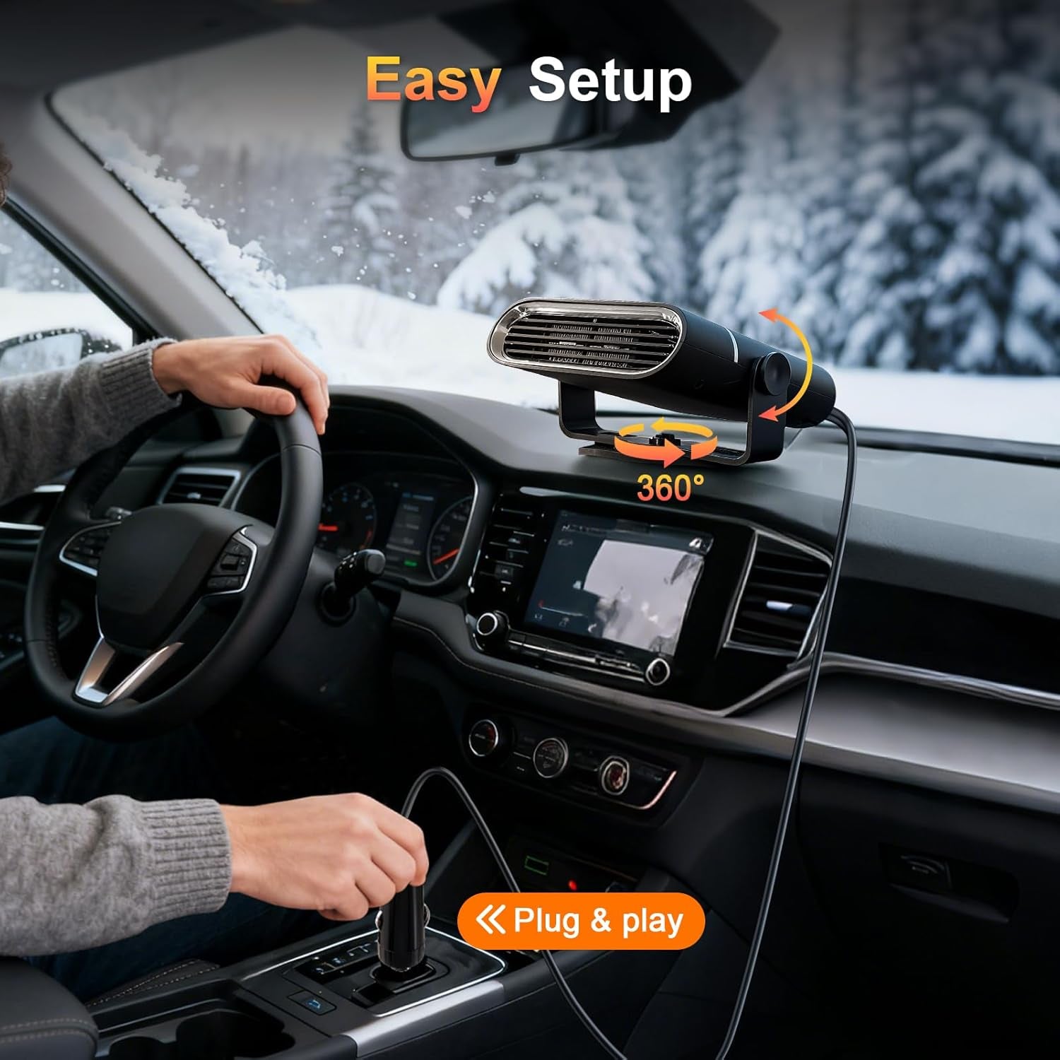 Car Heater 12V, 𝟏𝟓𝟎𝐖 Portable Car Heater, Plug into Cigarette Lighter, 2 Mode Heating Fan, Quick Defroster Demister Defogger for Winter Windshield, Cars, Suvs & Old Vehicles (Black)