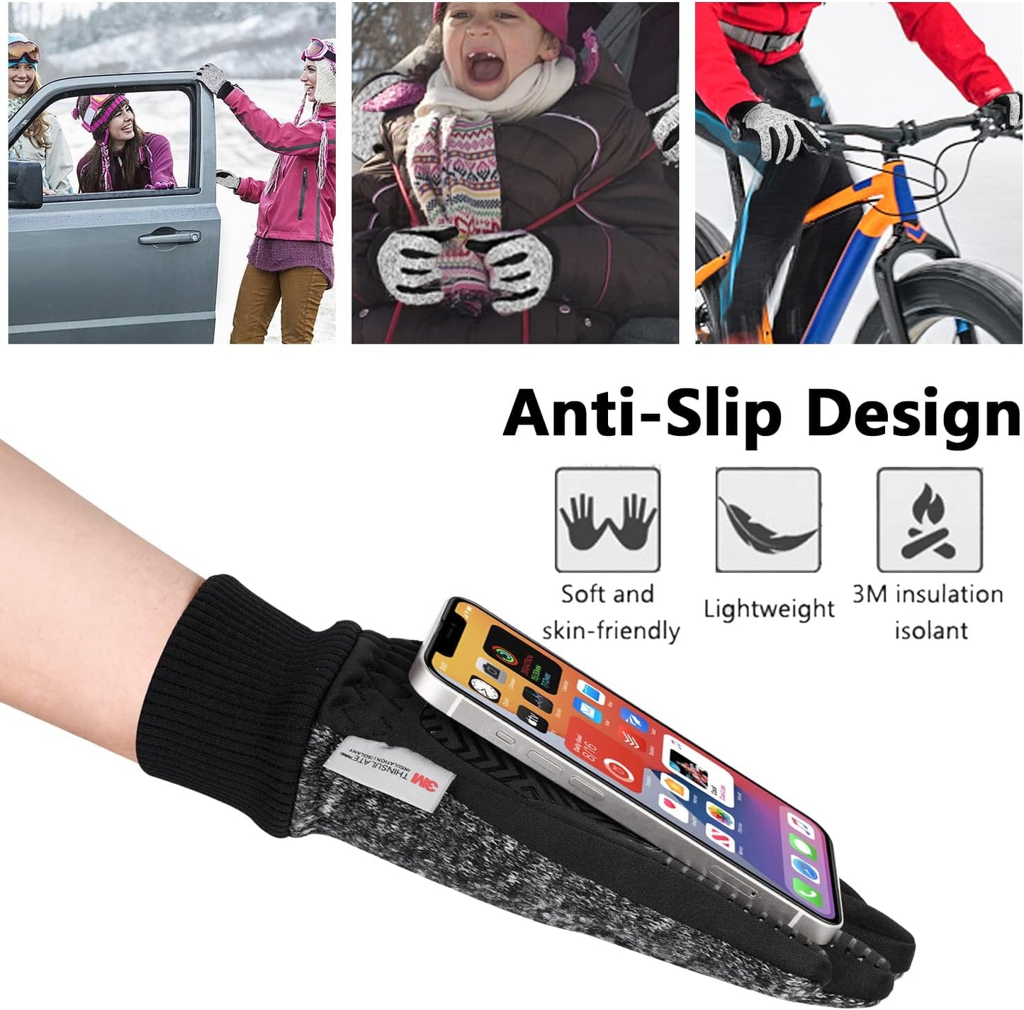 3M Thinsulate Winter Gloves - Men & Women, -10°F Thermal, Touchscreen, Anti-Slip, Cycling, Skiing, Running, Hiking, Driving, Outdoor Sports