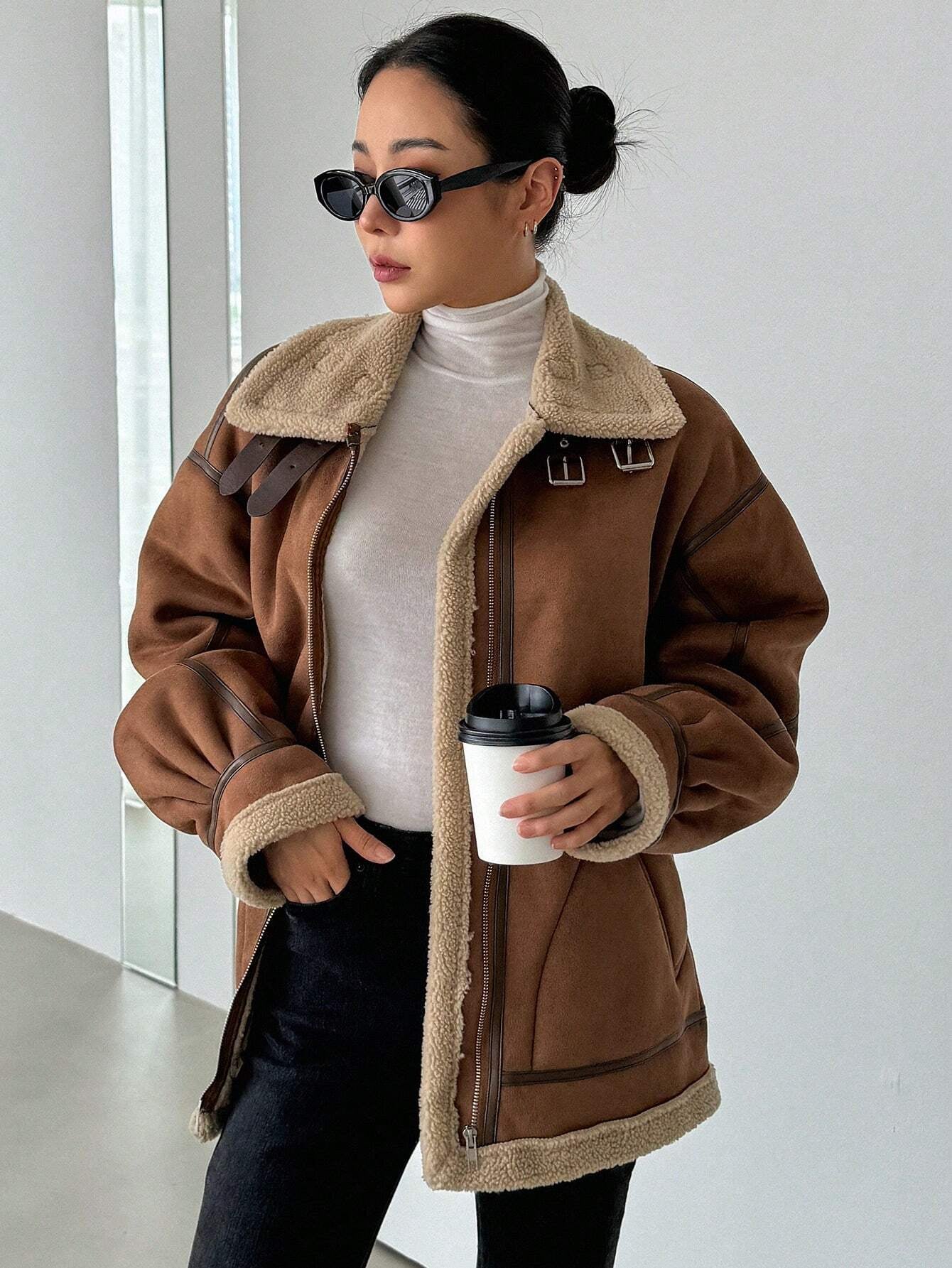 DAZY Women'S Suede Composite Thermal Thickened Regular Jacket, Winter ,Winter Women Clothes,Winter Coat Women