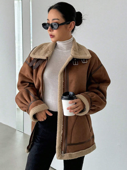 DAZY Women'S Suede Composite Thermal Thickened Regular Jacket, Winter ,Winter Women Clothes,Winter Coat Women