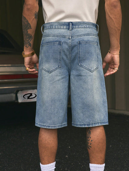 AXEPEAK Pocket Embossed Loose Casual Versatile Denim Bermuda Shorts, Spring/Summer