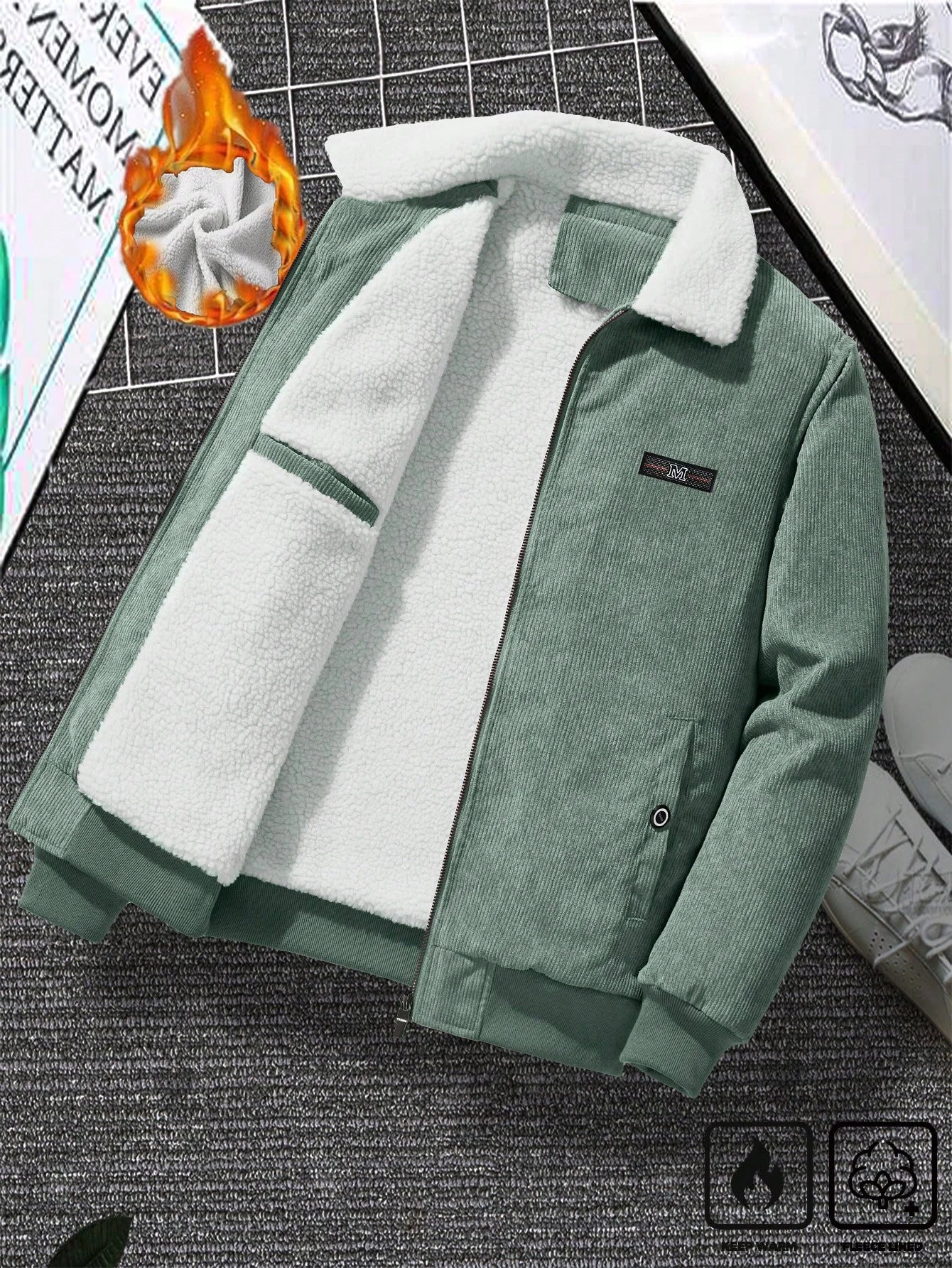 Manfinity Homme Men'S Zipper Front Long Sleeve Pocket Casual Outerwear Jacket, Simple Design for Everyday Wear