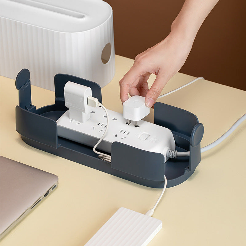 Power Strip & Cable Storage Box with Dustproof Organizer