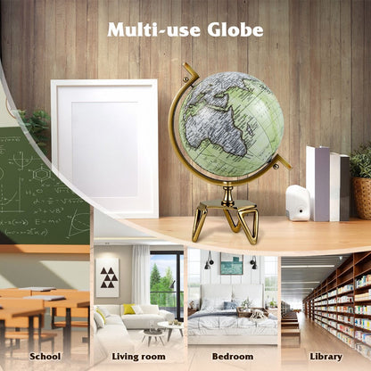 Elegant Interactive Educational Globe with Triangular Metal Stand and Realistic Meridian