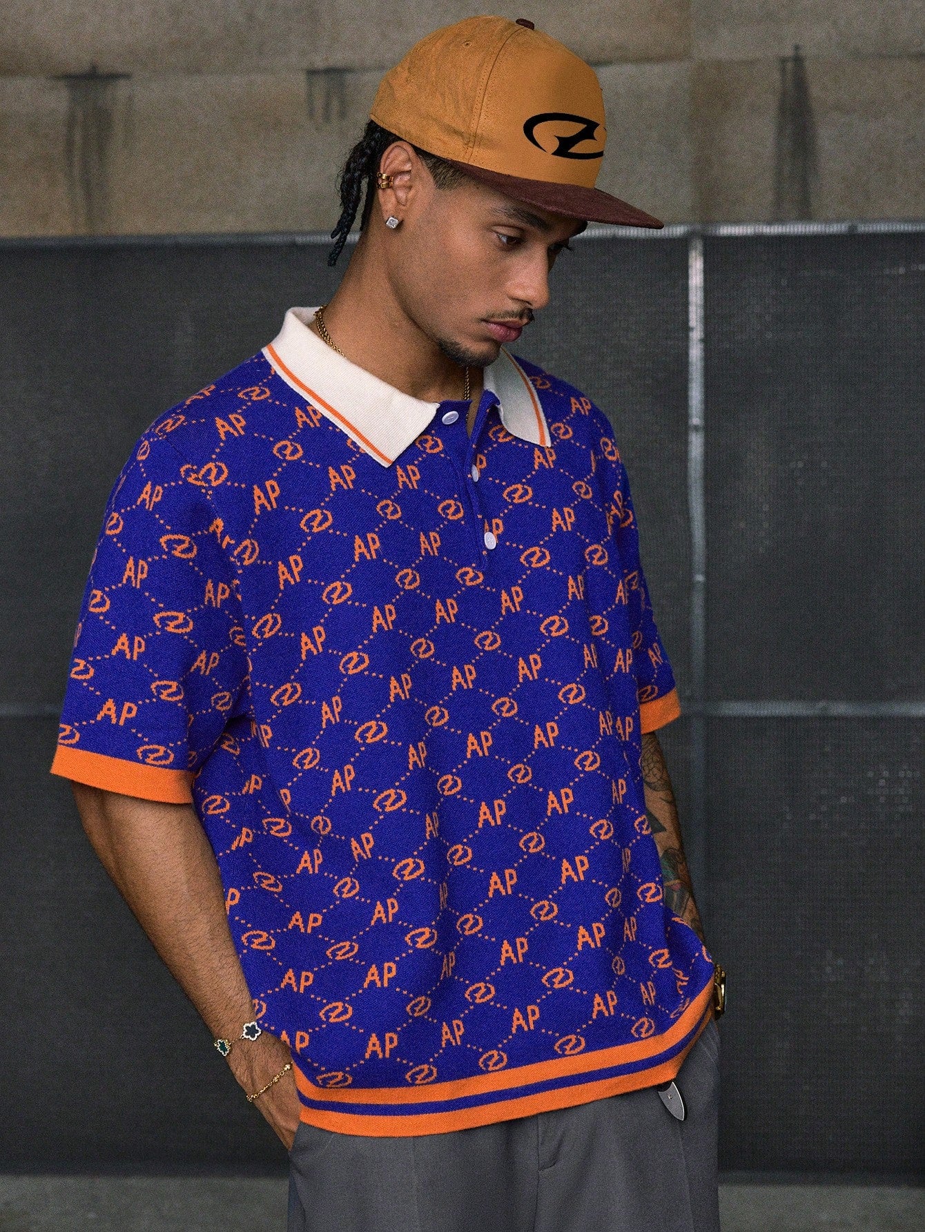 AXEPEAK Men'S Full Print Contrast Color Casual Short Sleeve Knitted Top
