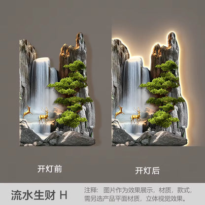 Welcome Guests to the Living Room Decoration Painting, Pine Sofa Background, Wall Mounted Painting, Deer Corner Lamp Mural