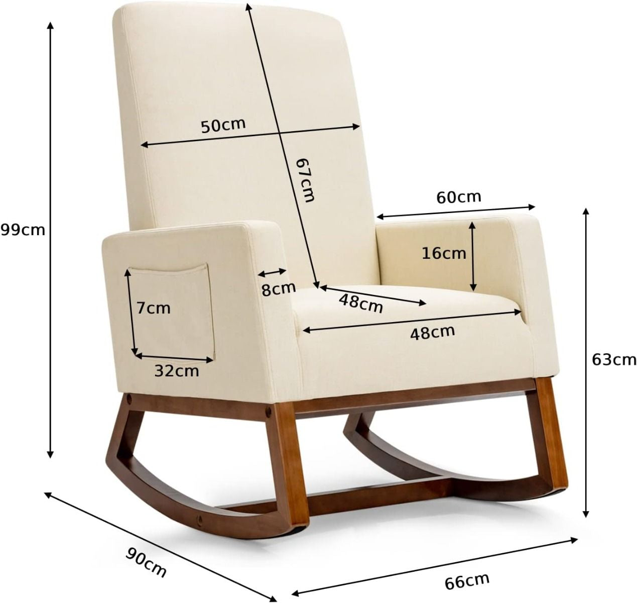 Upholstered Fabric Armchair with Rubberwood Base