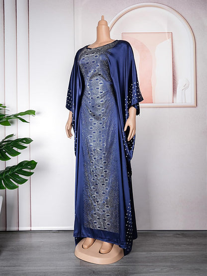 African Dresses for Women Fashion Beading Rhinestone Kaftan Maxi Dress