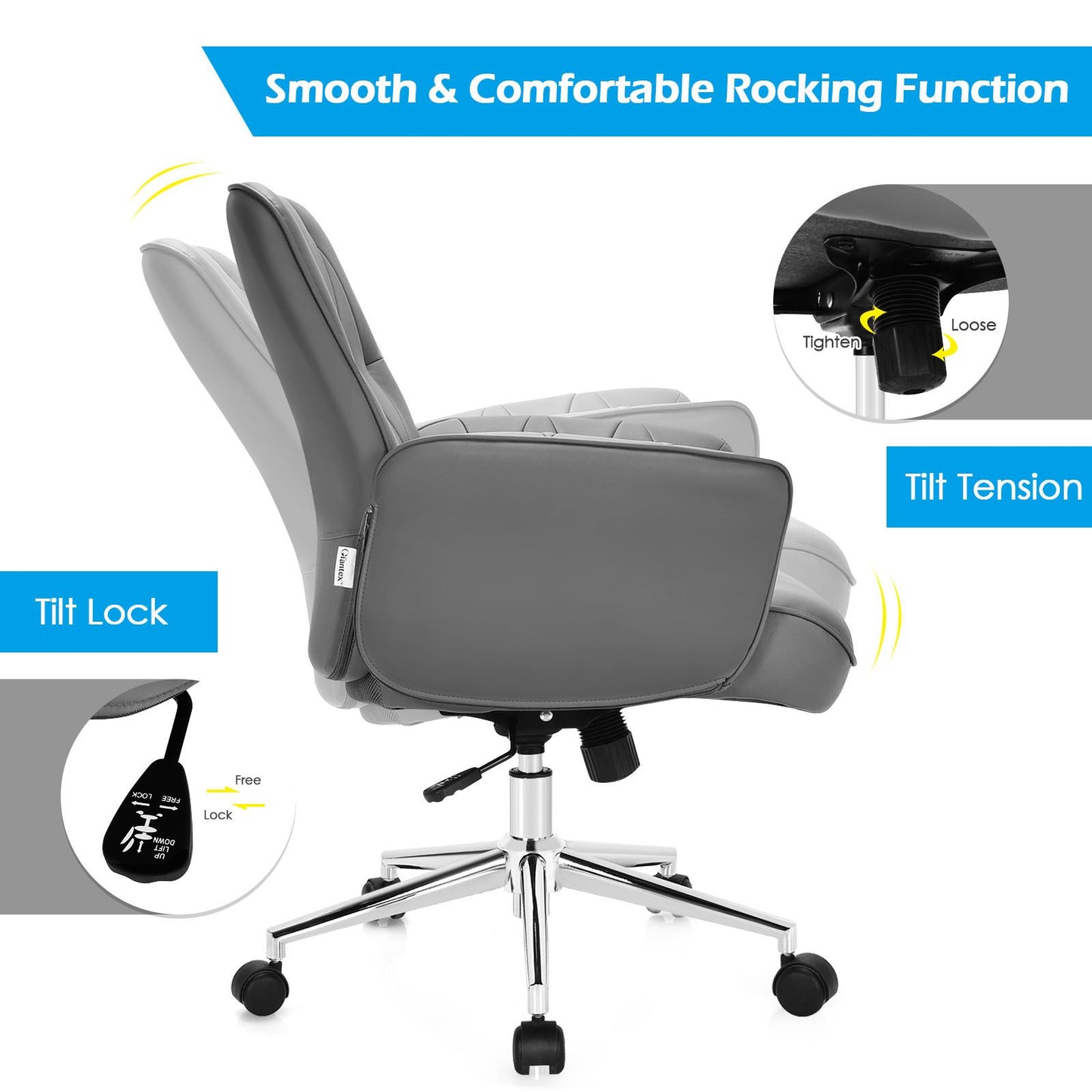 Adjustable PU Leather Executive Office Chair with Swivel and Rocking Capabilities